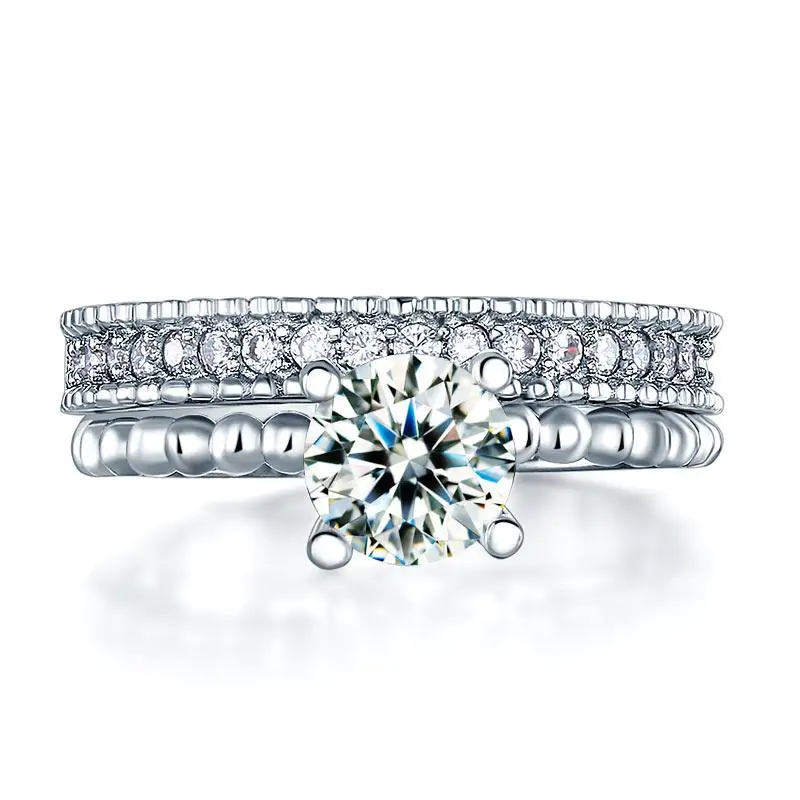 Solid 925 Sterling Silver 2-Pcs Ring Set 1 Ct Created Diamante - Image 4