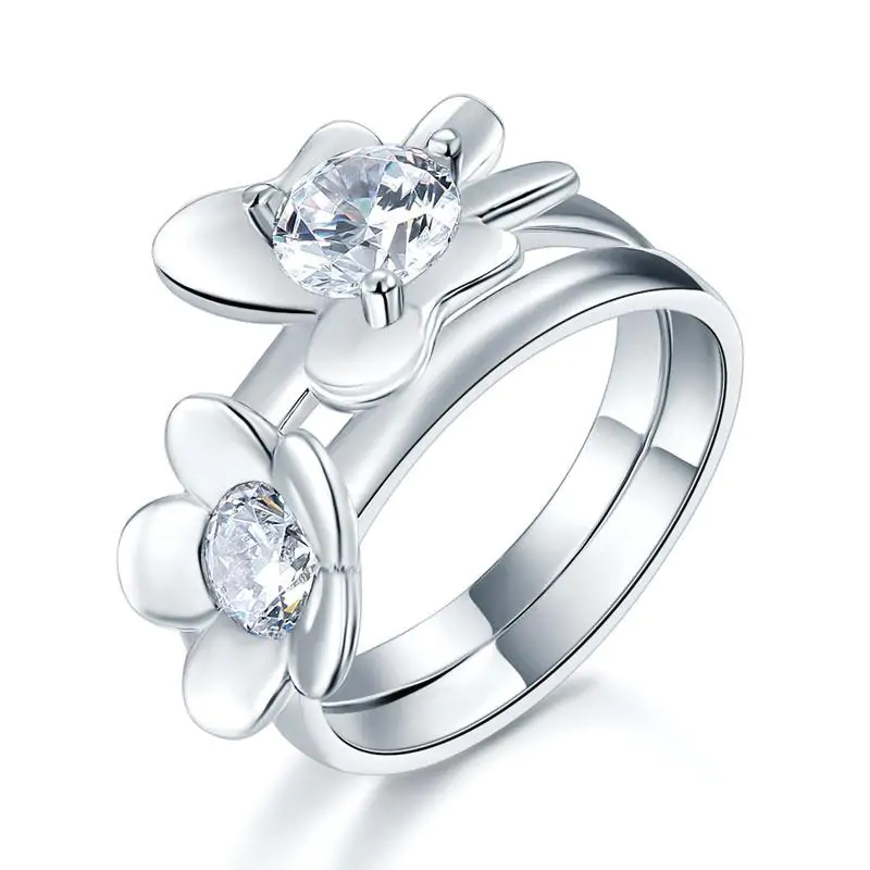 Solid 925 Sterling Silver 2-Pcs Butterfly Flower Ring Set - Image 15