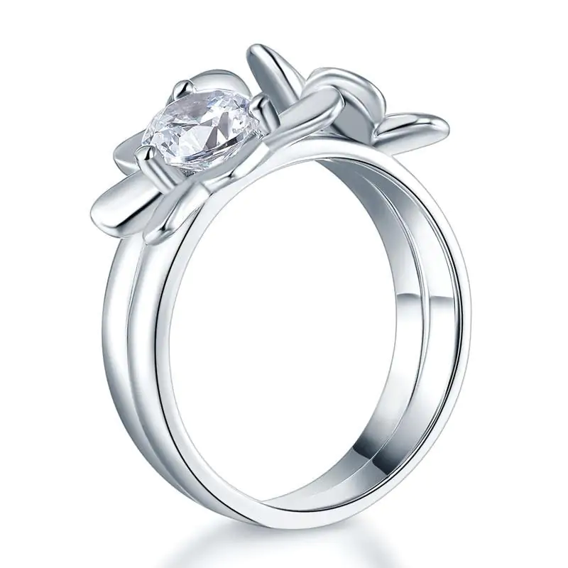 Solid 925 Sterling Silver 2-Pcs Butterfly Flower Ring Set - Image 3