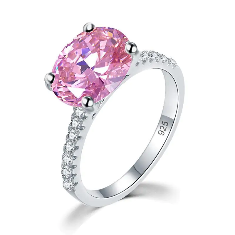 Solid 925 Sterling Silver 4 Carat Pink Oval Cut