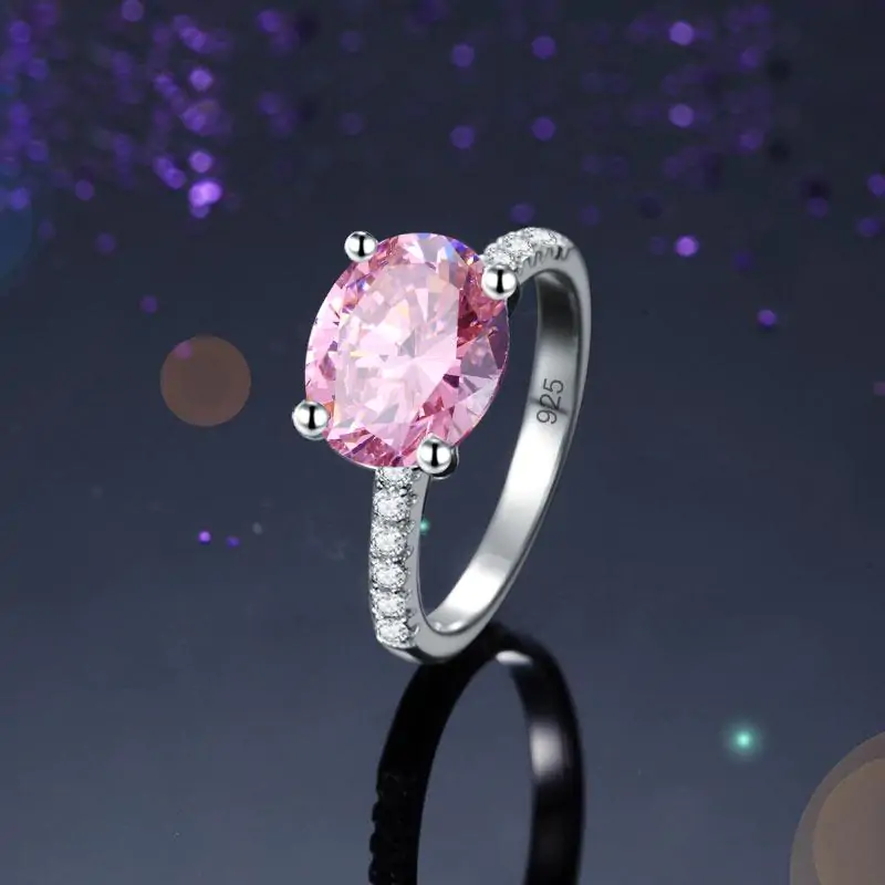 Solid 925 Sterling Silver 4 Carat Pink Oval Cut - Image 4