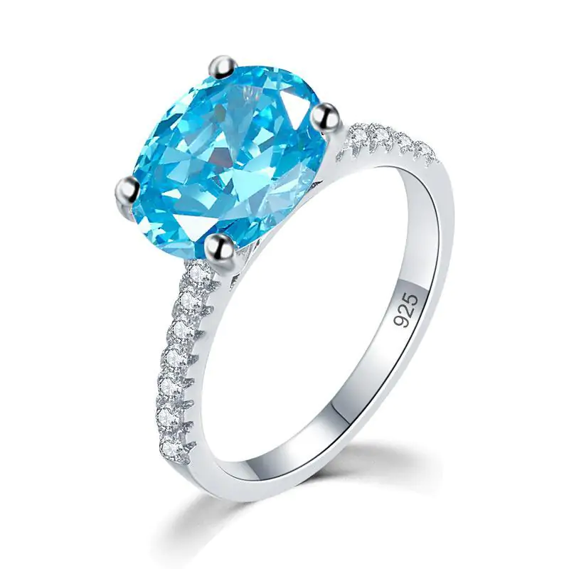 Solid 925 Sterling Silver 4 Carat Blue Oval