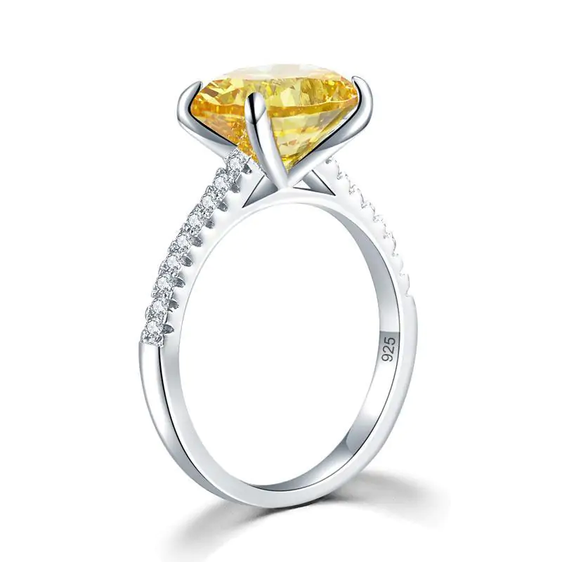Solid 925 Sterling Silver 4 Carat Ring Yellow Canary Oval - Image 3