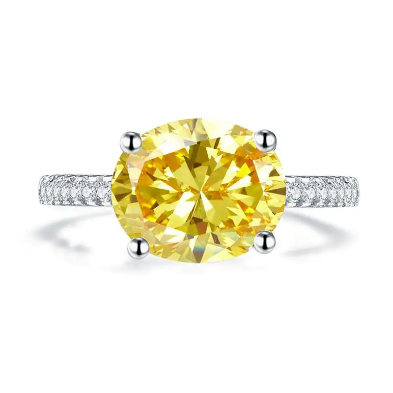 Solid 925 Sterling Silver 4 Carat Ring Yellow Canary Oval - Image 2