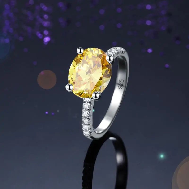 Solid 925 Sterling Silver 4 Carat Ring Yellow Canary Oval - Image 4