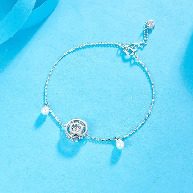 Moissanite Diamond Fresh Water Pearls Dancing Stone Bracelet - Image 4