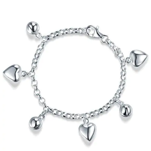 Kids Solid 925 Sterling Silver Dangle Hearts Bracelet