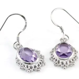 Purple Oval Cut Amethyst Sterling Silver Dangle Earrings