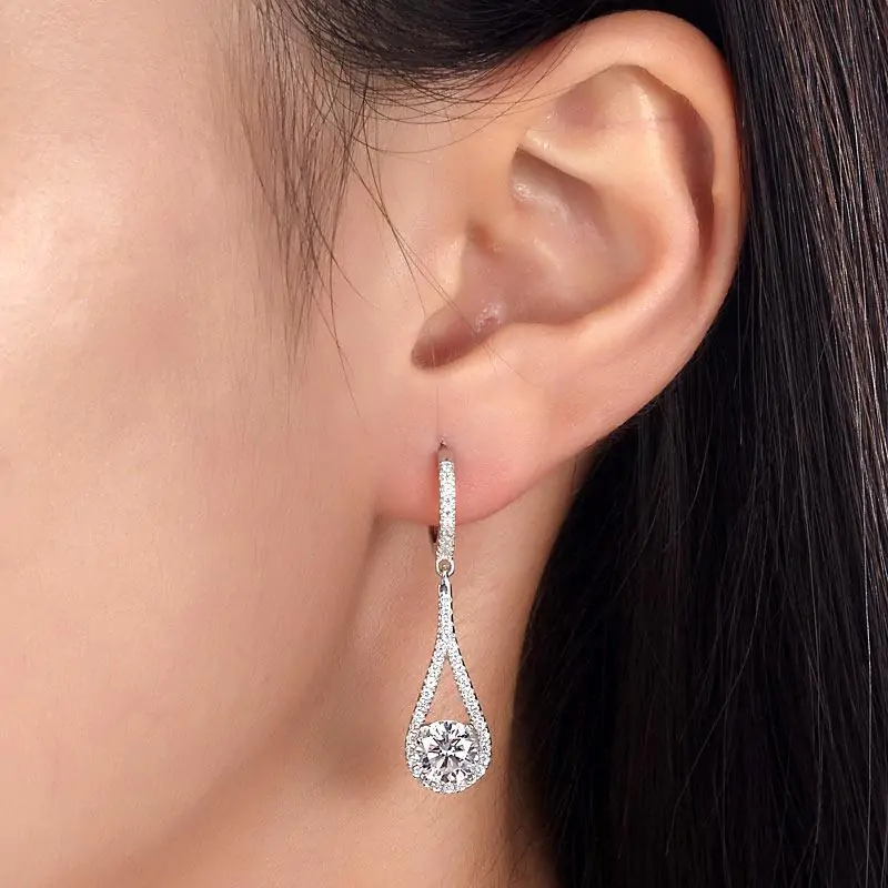 1 Carat Round Cut Dangle Earrings - Image 4