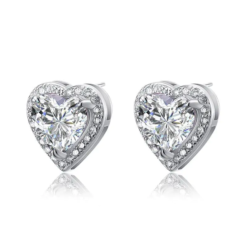 3 Carat Created Diamond Heart Stud Earrings - Image 3