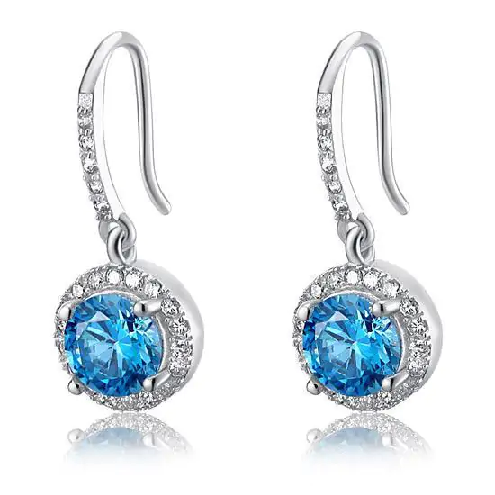 1.5 Carat Created Blue Topaz Dangle Earrings - Image 4