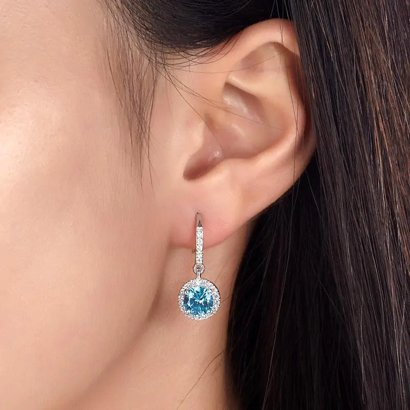 1.5 Carat Created Blue Topaz Dangle Earrings - Image 2