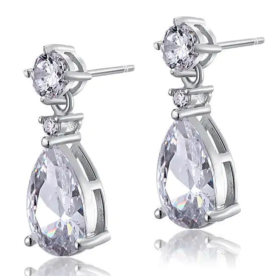 3 Carat Pear Cut Created Diamond Dangle Earrings - Image 5