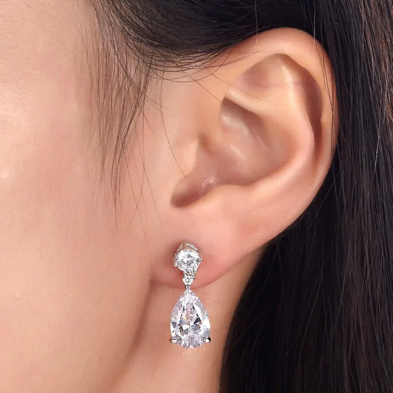 3 Carat Pear Cut Created Diamond Dangle Earrings - Image 2