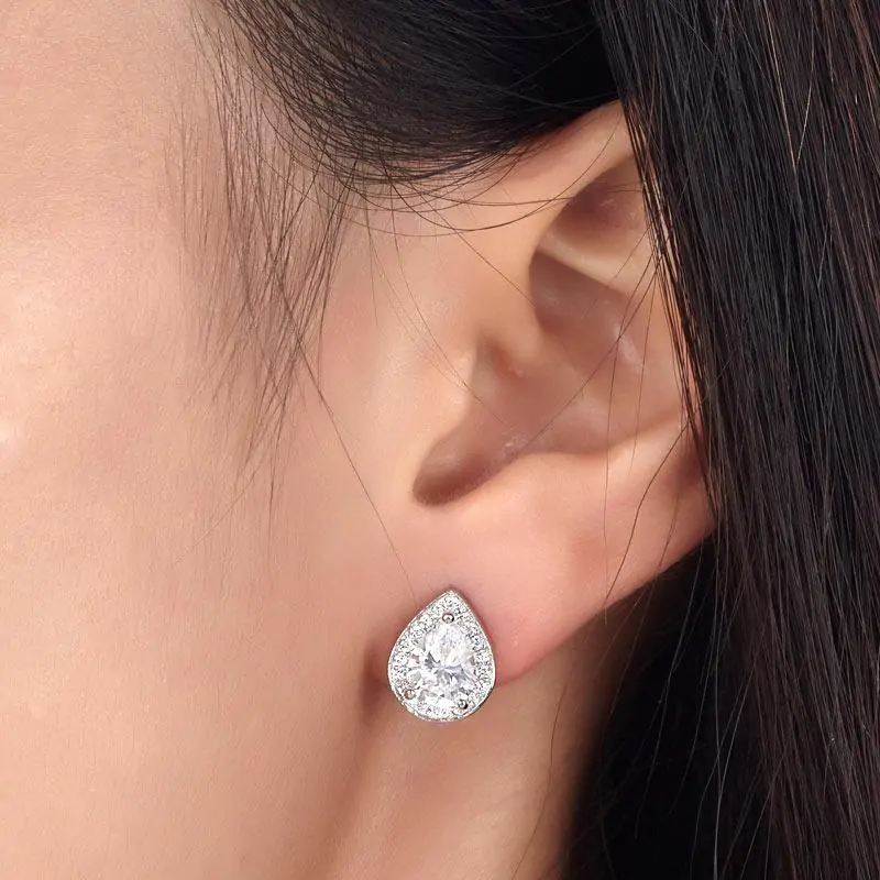 1 Carat Pear Cut Created Diamond Stud Earrings - Image 4