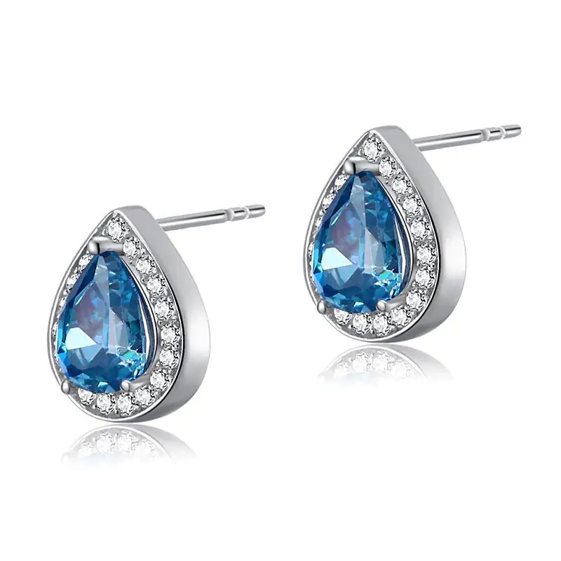 1 Carat Pear Cut Created Blue Topaz Stud Earrings - Image 4