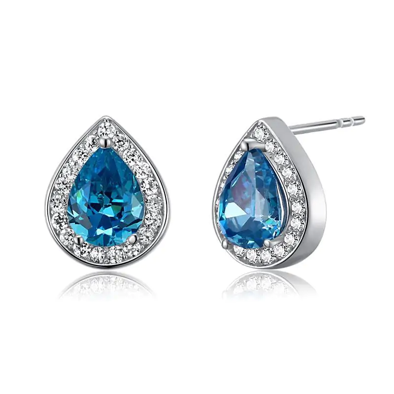 1 Carat Pear Cut Created Blue Topaz Stud Earrings - Image 2