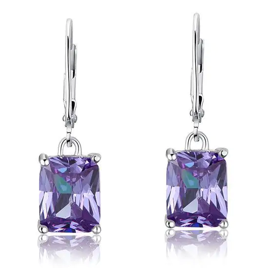 Purple Created Sapphire Dangle Earrings - Image 3