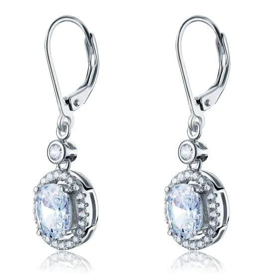1.5 Carat Oval Cut Created Diamond Dangle Earrings - Image 5