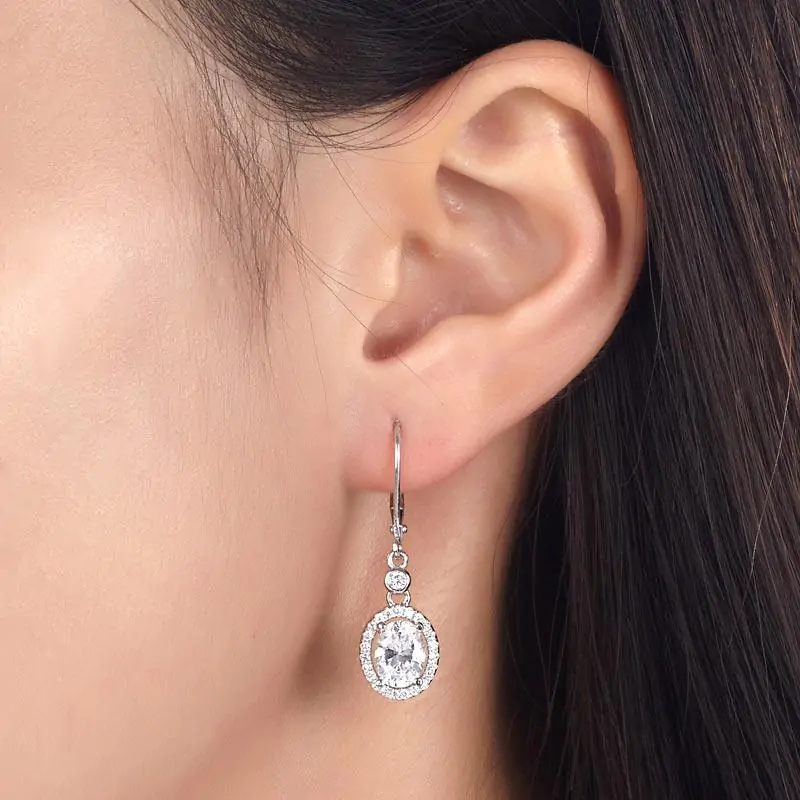 1.5 Carat Oval Cut Created Diamond Dangle Earrings - Image 2