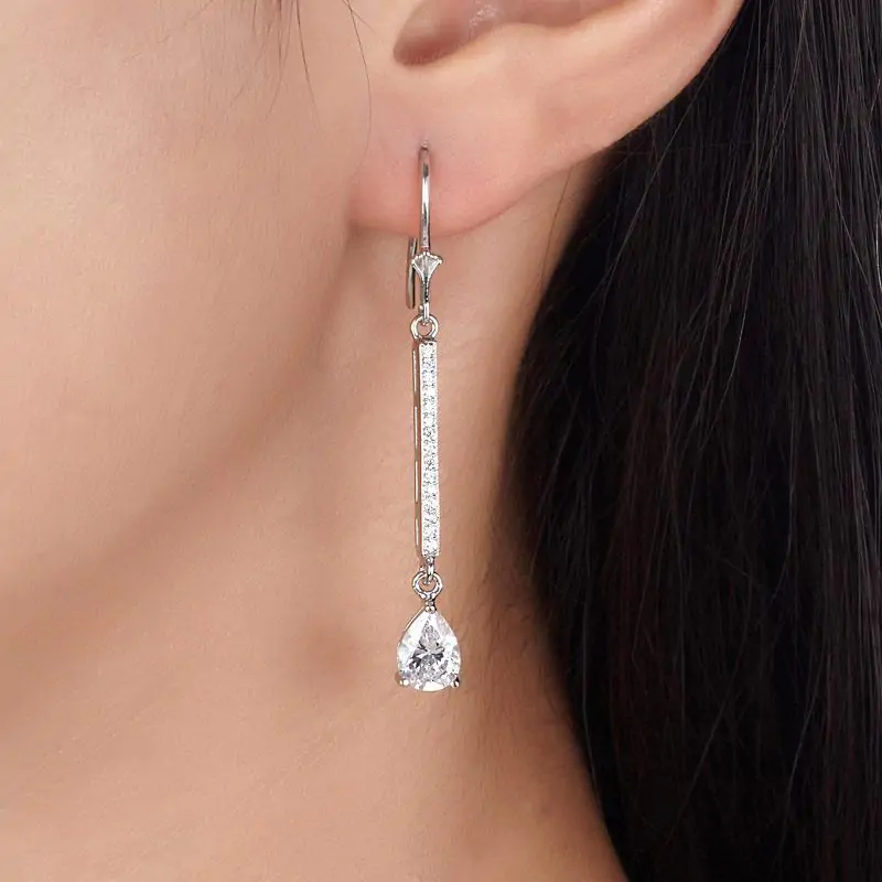 Pear Cut Created Diamond Dangle Earrings - Image 2