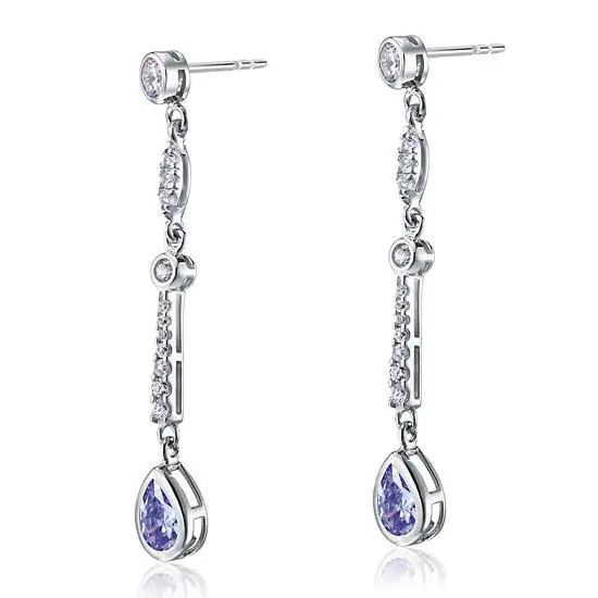 Purple Created Sapphire Dangle Earrings - Image 5