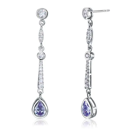 Purple Created Sapphire Dangle Earrings