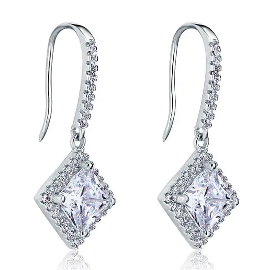 3 Carat Created Princess Cut Diamond Dangle Drop Earrings - Image 4