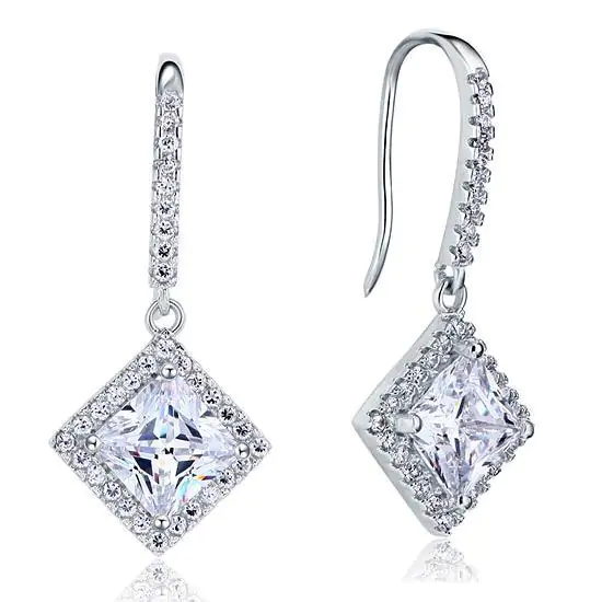 3 Carat Created Princess Cut Diamond Dangle Drop Earrings