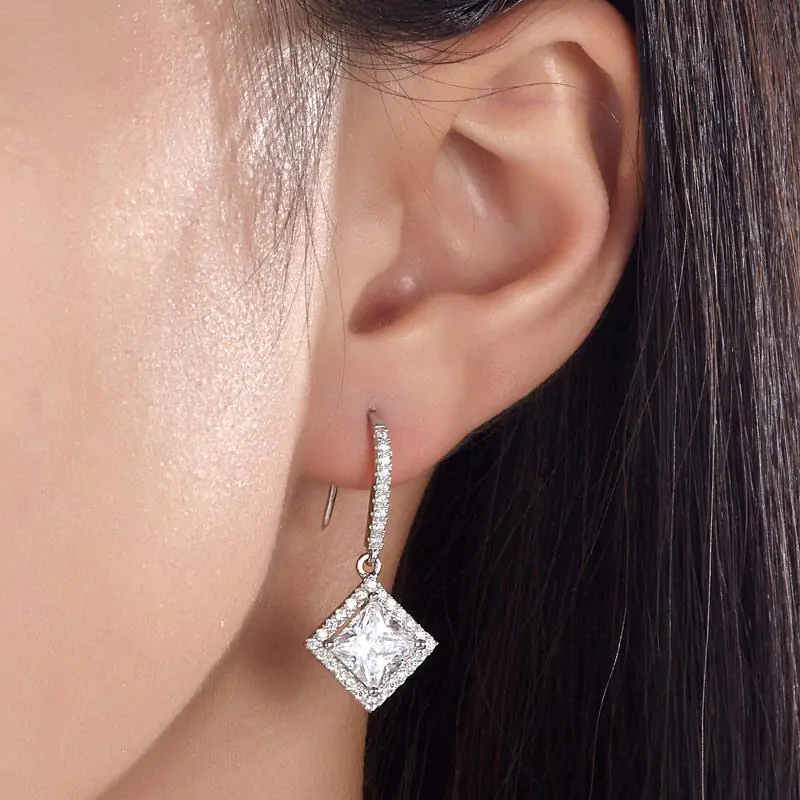 3 Carat Created Princess Cut Diamond Dangle Drop Earrings - Image 2