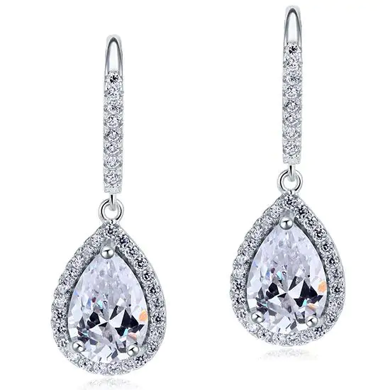 2 Pear Cut Carat Created Diamond Dangle Drop Earrings - Image 2