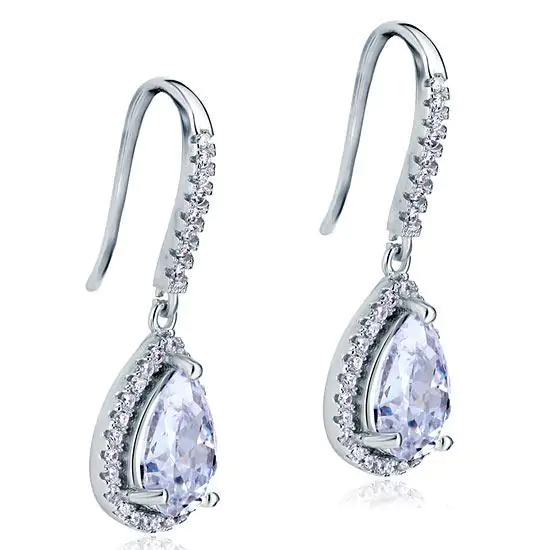 2 Pear Cut Carat Created Diamond Dangle Drop Earrings - Image 3