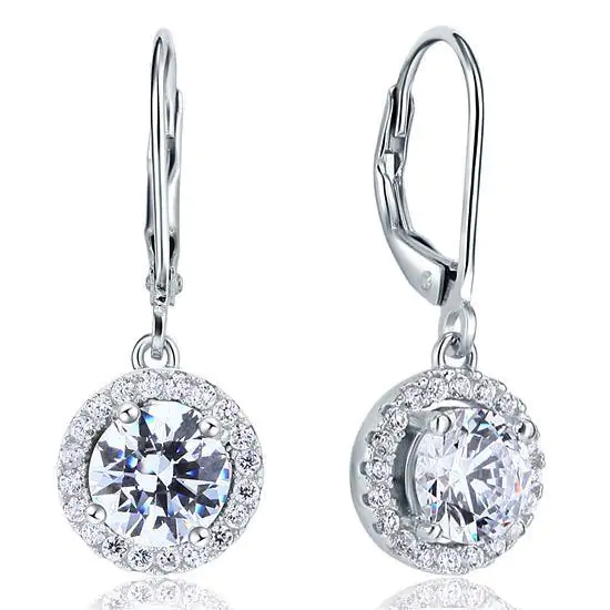 Created Diamond Dangle Drop Sterling Silver Earrings
