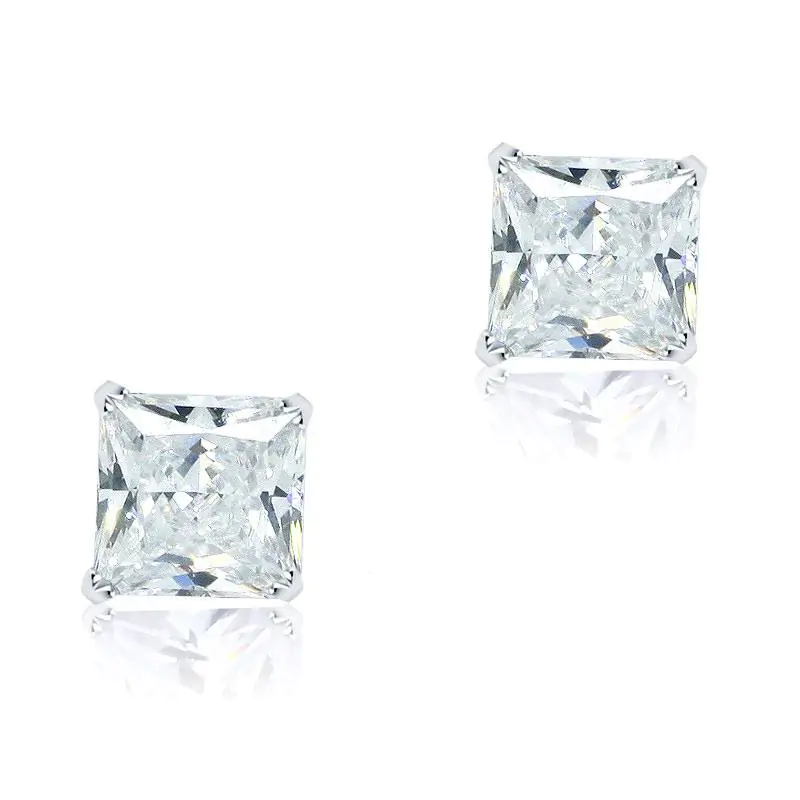 Sterling Silver Stud Earrings 1 Carat Princess Cut Created Diamond - Image 3