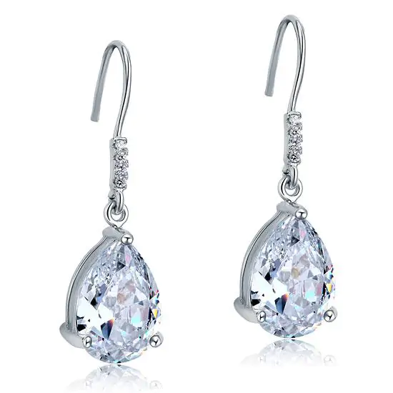 Pear Cut Created Diamond Dangle Drop Earrings - Image 3