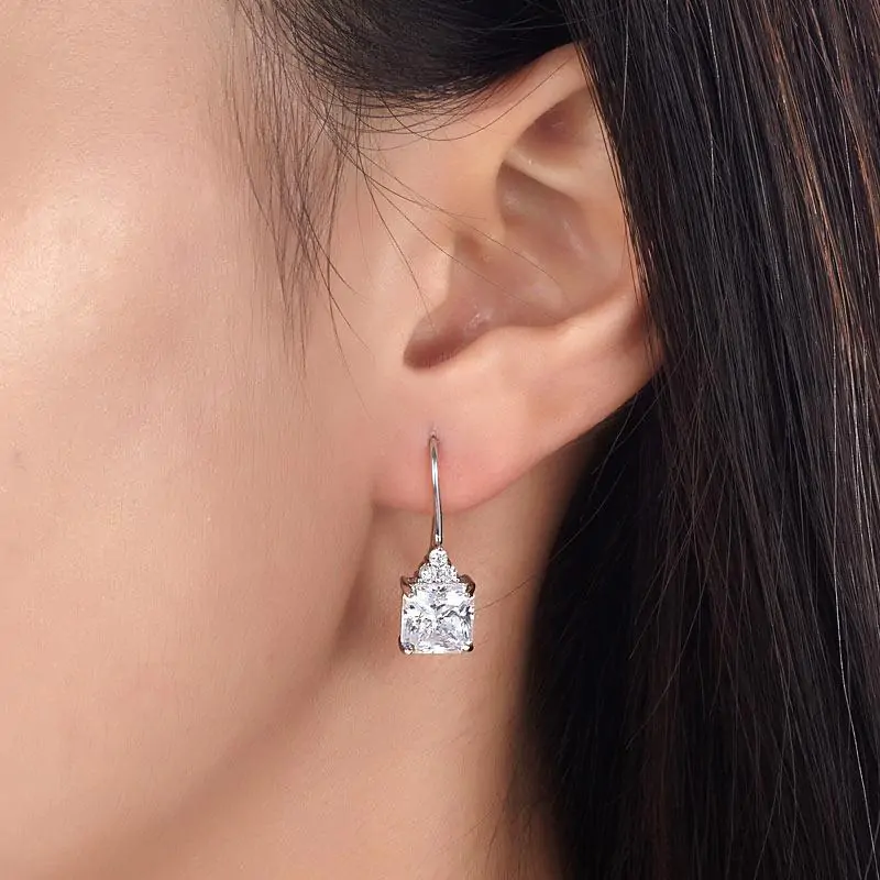 2 Carat Princess Cut Created Diamond Dangle Drop Earrings - Image 2
