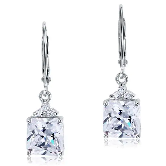 2 Carat Princess Cut Created Diamond Dangle Drop Earrings - Image 2