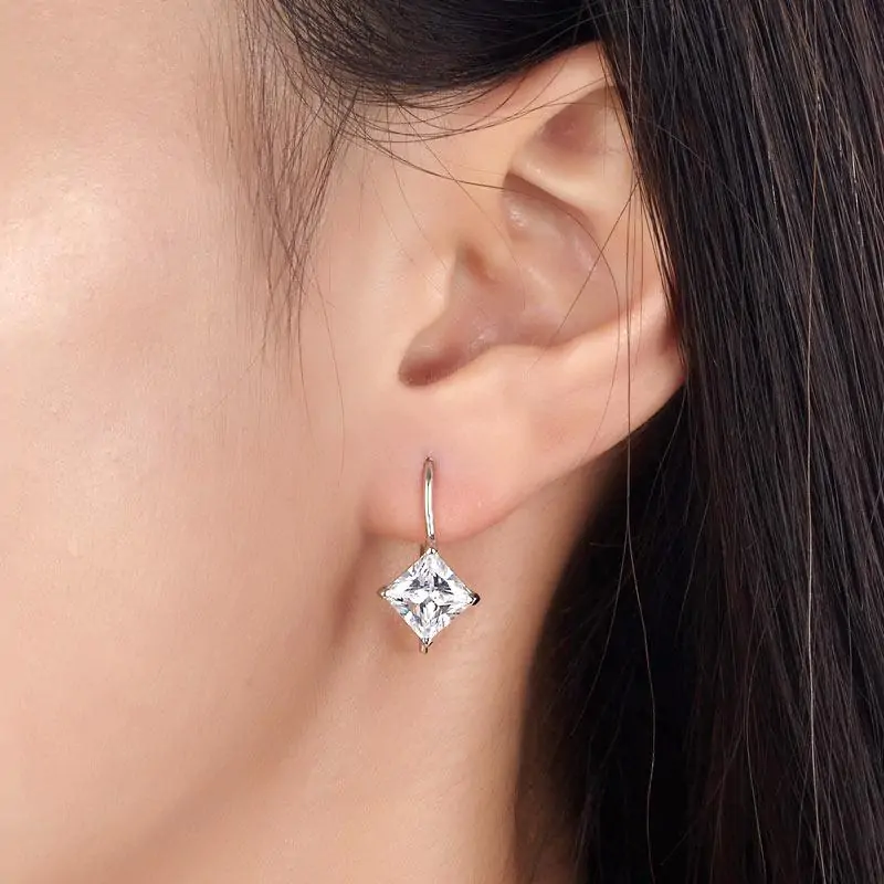 1.5 Carat Princess Cut Created Diamond Dangle Drop Earrings - Image 2