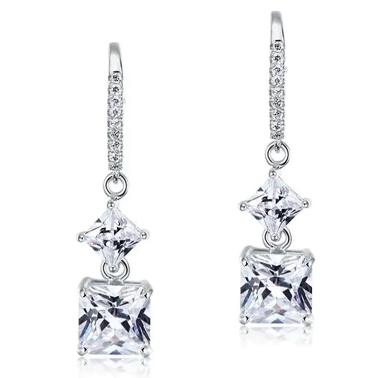 2 Carat Princess Cut Created Diamond Dangle Drop Earrings - Image 3