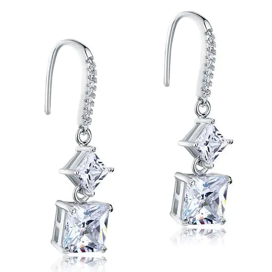 2 Carat Princess Cut Created Diamond Dangle Drop Earrings - Image 4