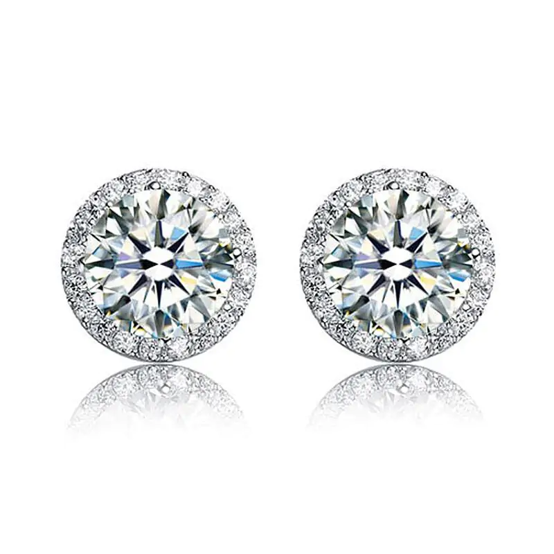 2 Carat Round Cut Created Diamond Halo Stud Earrings - Image 5
