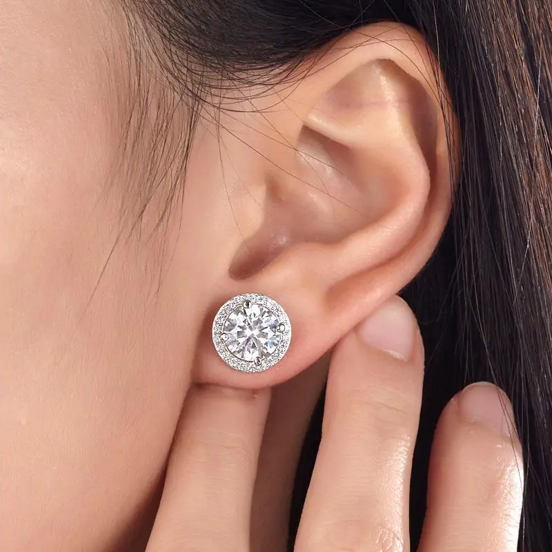 2 Carat Round Cut Created Diamond Halo Stud Earrings - Image 2