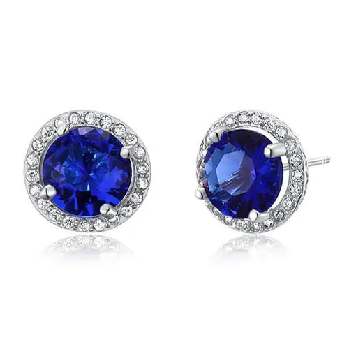 Navy Blue Created Sapphire Stud Earrings - Image 3