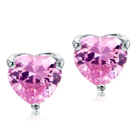 Pink Heart Cut Stud Sterling Silver Stud Earrings - Image 2