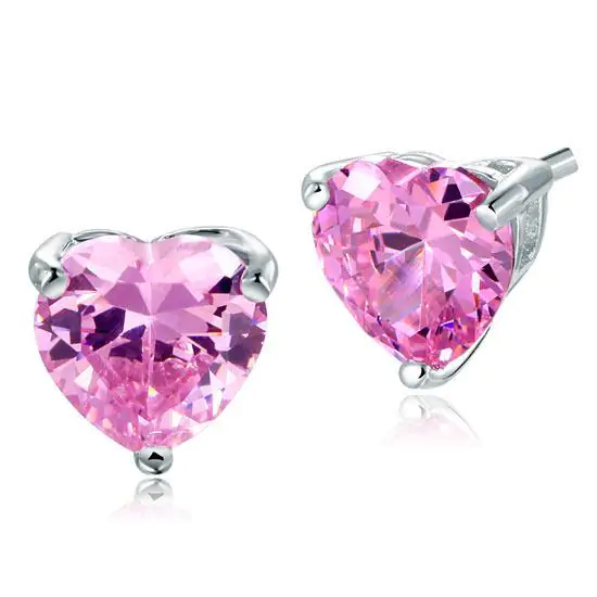 Pink Heart Cut Stud Sterling Silver Stud Earrings