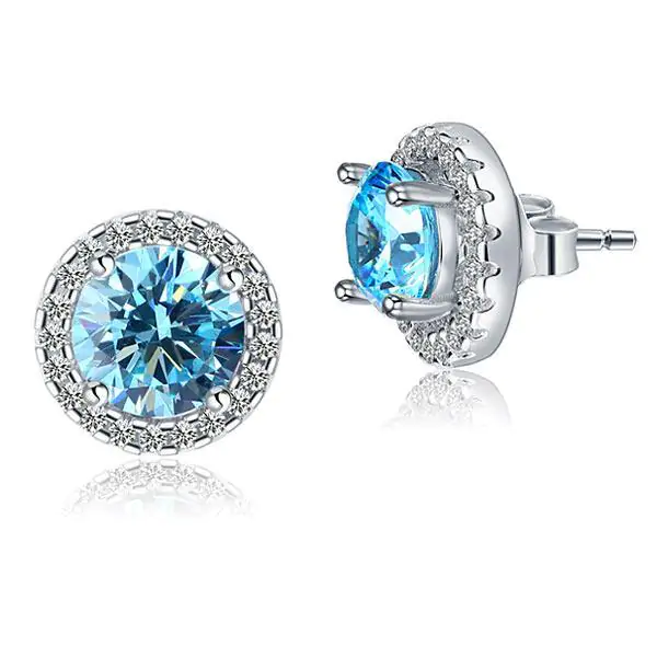 2.5 Carat Round Blue Halo (Removable) Stud Earrings - Image 4