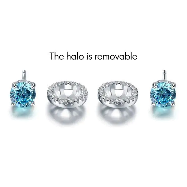2.5 Carat Round Blue Halo (Removable) Stud Earrings - Image 3