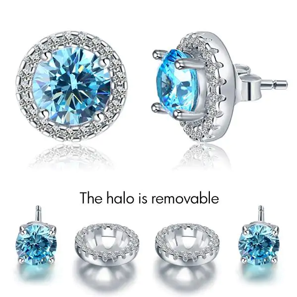 2.5 Carat Round Blue Halo (Removable) Stud Earrings