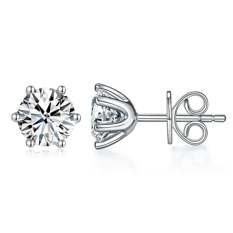 1 Carat Moissanite Diamond 6 Claws Stud Earrings