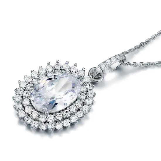 6 Carat Oval Cut Created Diamond Flower Pendant Necklace - Image 2